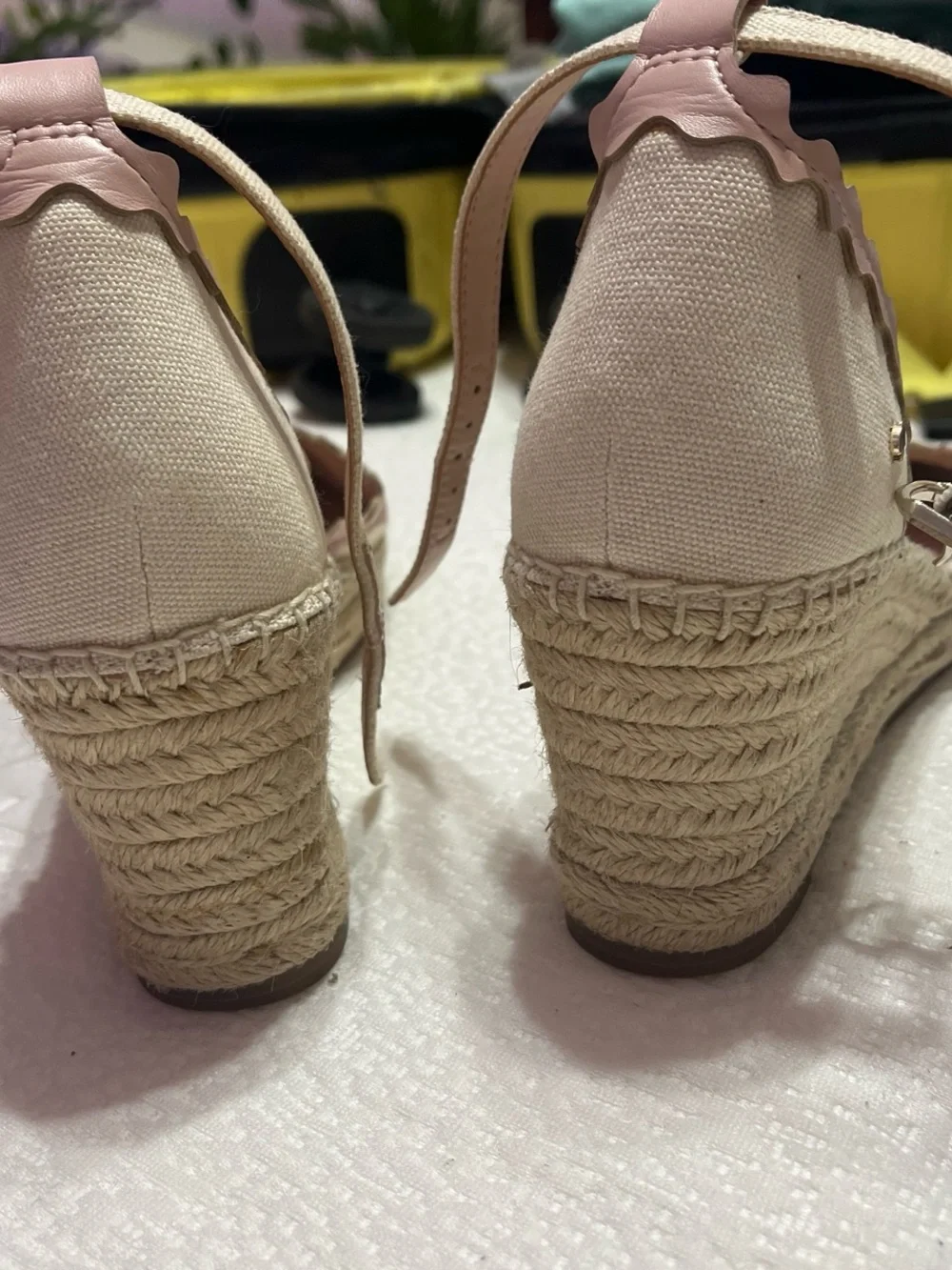 Kate Spade Canvas Wedge Espadrilles in Cream with Pink Trim - 7